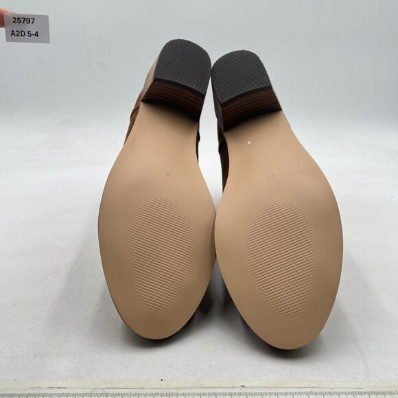 Brown Mid Heels Ankle Bootie Almond Toe Block Low Heel Pumps Classic V Cut Shoes - Picture 7 of 8